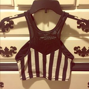 lululemon athletica black&white striped crop top
